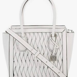 Michael Kors Mercer Woven Messenger Crossbody Top Handle Bag in Optic White